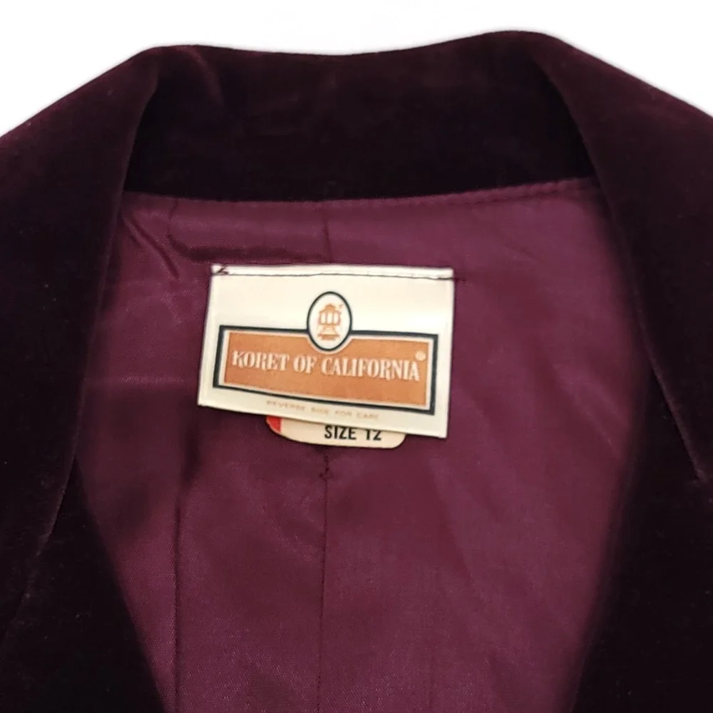 Koret Velvet Blazer Womens Size 12 Vintage Burgundy‎ Coat Jacket